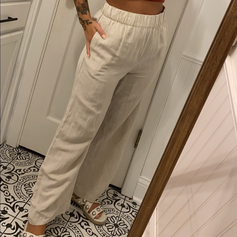 NWOT H&M linen high rise elastic waist pants